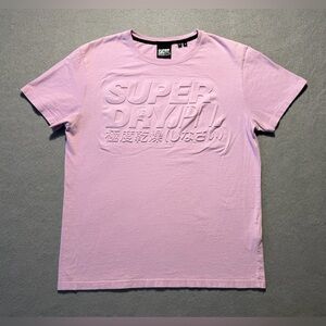 Superdry Womens XL Pastel Pink Embossed Logo Tee JPN Graphic Shirt